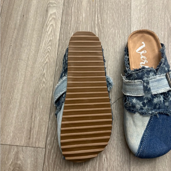 Denim Patchwork Clogs with Buckle - Picture 3 of 5